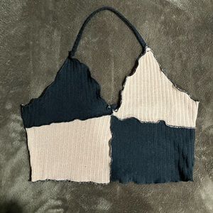 SHEIN halter crop top XS black and light brown color block.